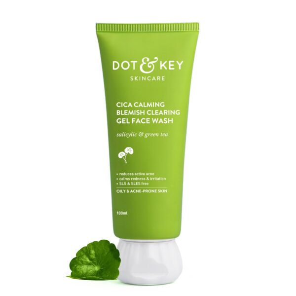 Dot & Key CICA Face Wash for Acne Prone Skin, 2% Salicylic Acid with Green Tea | For Oily & Sensitive Skin | Sulphate Free for Men & Women | Oil Control Face Wash with Zinc | 100ml
